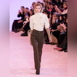 NWT Chloe Floral-Jacquard Tie-Neck Faux-Wrap Cream Blouse IT 36 (US 0)